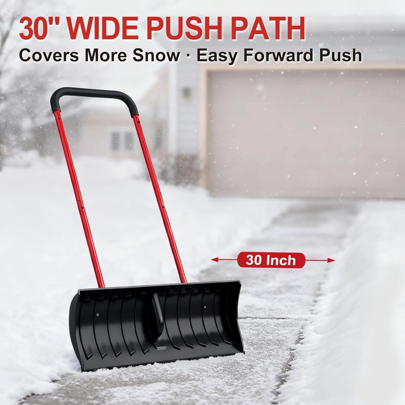 BREWIN TOOLS 30 Inch Snow Shovel for Driveway, Heavy-Duty Snow Pusher & Snow Plow, Lightweight Wide Blade for Fast Snow Removal, Back Saver Winter Tool for Driveway, Sidewalk, Patio, Deck - Image 2